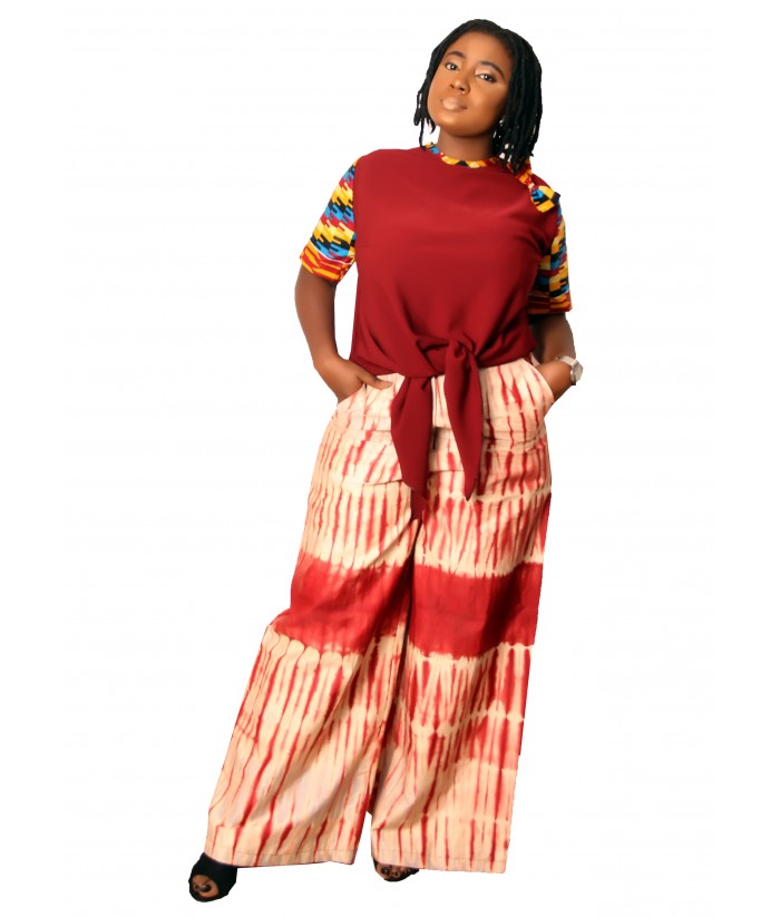 Bami African Two Piece Set of Palazzo and Kente Top - Front View