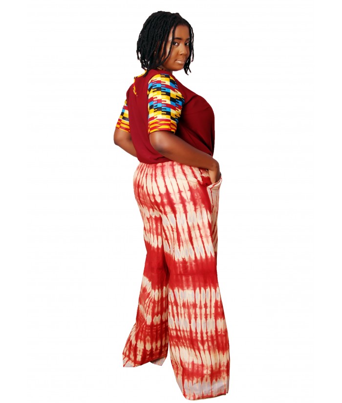 Bami African Two Piece Set of Palazzo and Kente Top - Side View