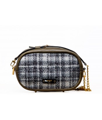 Black & White Tartan with Olive Green Leather