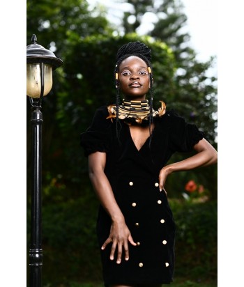 NAIROBAE Short Black Velvet Blazer Dress