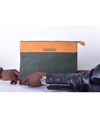 Tan Leather/Green Canvas 13' Laptop Sleeve