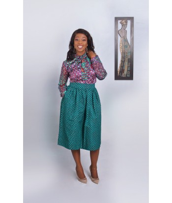 African Wax Print Pussybow Shirt and Skirt